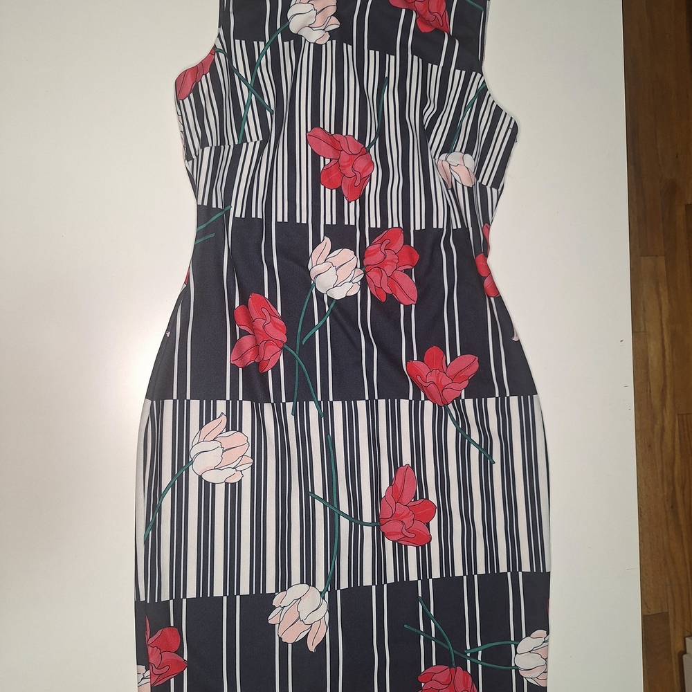 Tommy Hilfiger Black and White Striped Floral Midi Dress